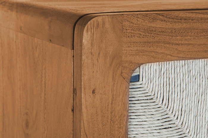 DKD Home Decor Armario Basant Ratan Acacia y Ratan Marron Oscuro Natural 102 x 46 x 175 cm