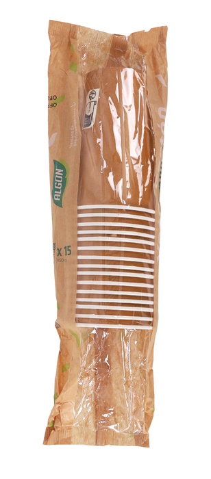 Algon Set-15 Vasos de Cartón Kraft 450cc 9 x 13,5 x 9 cm (16 Unidades)