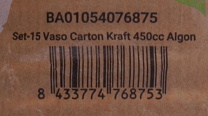 Algon Set-15 Vasos de Cartón Kraft 450cc 9 x 13,5 x 9 cm (16 Unidades)
