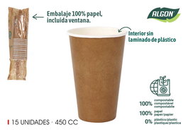 Algon Set-15 Vasos de Cartón Kraft 450cc 9 x 13,5 x 9 cm (16 Unidades)