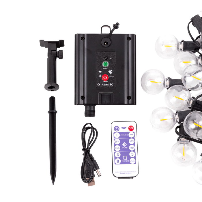 Cadena 25 Bombillas LED G40 2700K Solar 9,5M Blanco Cálido Cadena 25 Bombillas LED G40 2700K Solar 9,5M Blanco Cálido