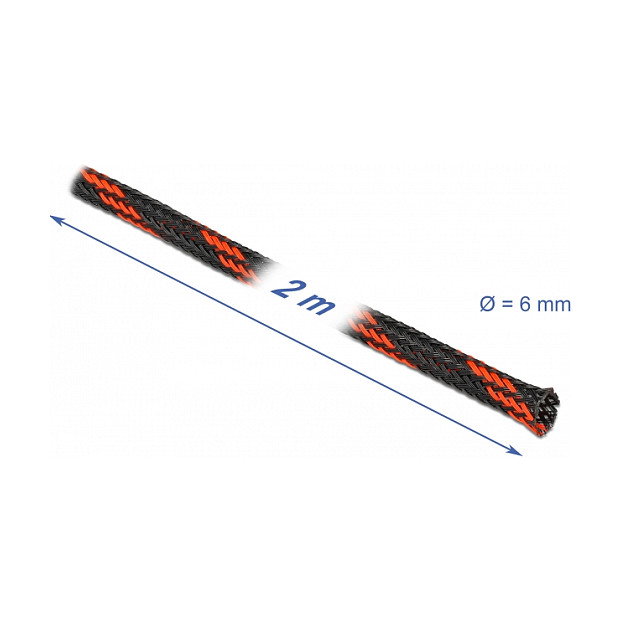 DeLOCK Funda trenzada estirable 2 m x 6 mm negro-rojo DeLOCK Funda trenzada estirable 2 m x 6 mm negro-rojo