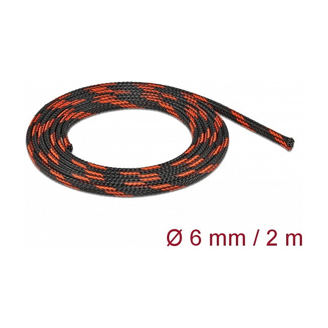 DeLOCK Funda trenzada estirable 2 m x 6 mm negro-rojo DeLOCK Funda trenzada estirable 2 m x 6 mm negro-rojo