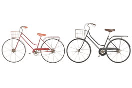 DKD Home Decor Decoración de Pared Metal Bicicleta con Cesta (2 Piezas) Rojo y Negro