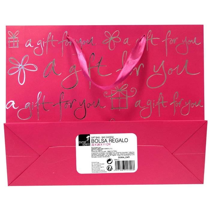 Party Time Bolsa de Regalo 32x26x11 cm con Asas de Cinta y Mensaje "A gift for you", Colores Surtidos