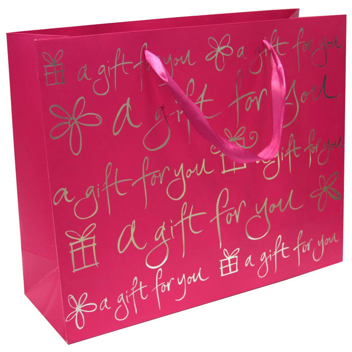 Party Time Bolsa de Regalo 32x26x11 cm con Asas de Cinta y Mensaje "A gift for you", Colores Surtidos