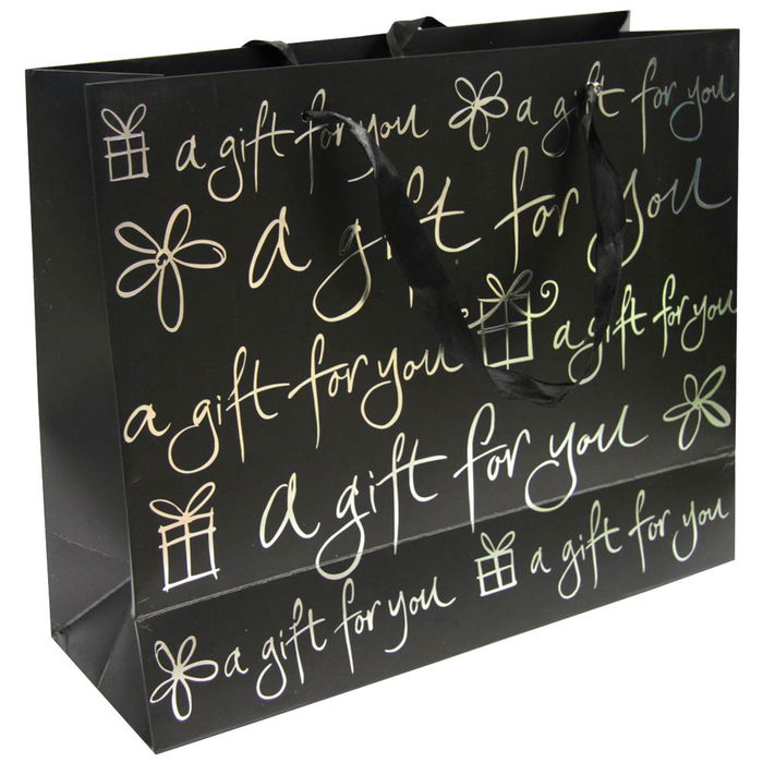 Party Time Bolsa de Regalo 32x26x11 cm con Asas de Cinta y Mensaje "A gift for you", Colores Surtidos