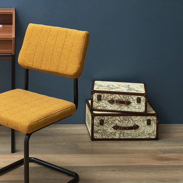 Home Deco Factory Juego 2 Cajas-Maletín Mapamundi Vintage para Decoración y Almacenaje