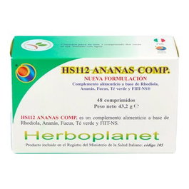 HERBOPLANET Hs 112 Ananas Comp. 48 Comp. Suplemento con Rhodiola, Piña, Fucus, Té Verde y FIIT-NS
