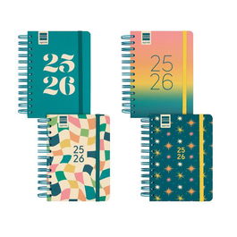 Agenda Escolar (2025-26) Finocam Catalan Cosmo Wire-O Tapa Extra D/P 8º 120X169 Con Goma Assortiment Pack De 4