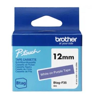 Brother Btag-F35 Cinta de rotulación Blanco sobre morado 12mm x 4m