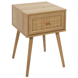 Home Deco Factory Mesita de Noche con Cajón Bali Colección Natural Madera y Ratán 39x39x55.4 cm