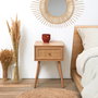 Home Deco Factory Mesita de Noche con Cajón Bali Colección Natural Madera y Ratán 39x39x55.4 cm