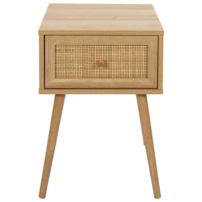 Home Deco Factory Mesita de Noche con Cajón Bali Colección Natural Madera y Ratán 39x39x55.4 cm