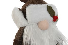 DKD Home Decor Figura Navidad Gnomo ski Alpina Marron Blanco 15 x 25 x 17 cm (4 Unidades) LED Poliester