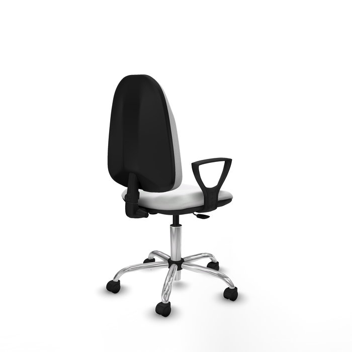 Silla de oficina Algarra con mecanismo Contacto permanente básico tapizada con Tela color Blanco. Equipada con Base cromada, Brazos fijos y Ruedas de nailon 50 mm