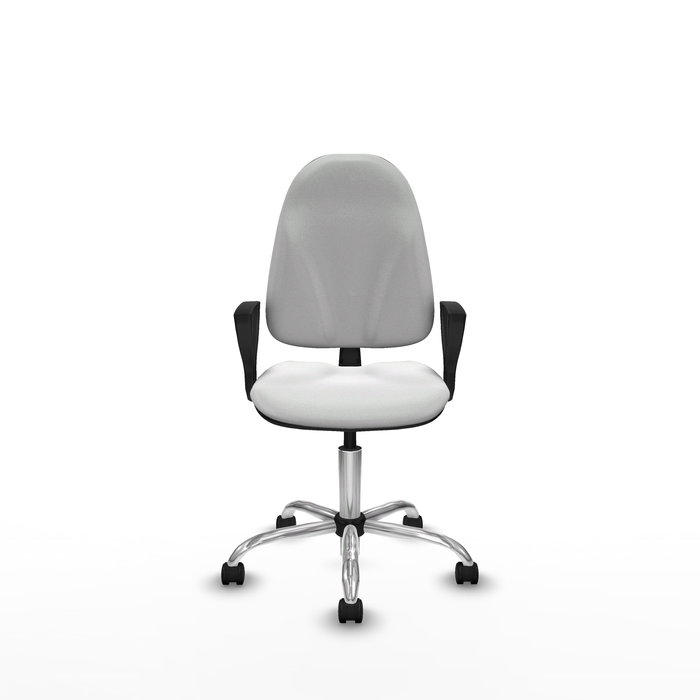 Silla de oficina Algarra con mecanismo Contacto permanente básico tapizada con Tela color Blanco. Equipada con Base cromada, Brazos fijos y Ruedas de nailon 50 mm