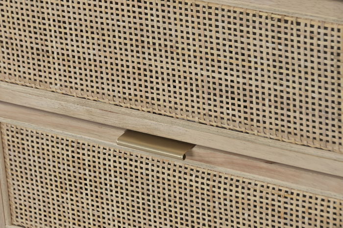 DKD Home Decor Chifonier Tropical Natural Madera de Abeto y Ratán 5 Cajones 100 x 46 x 35 cm