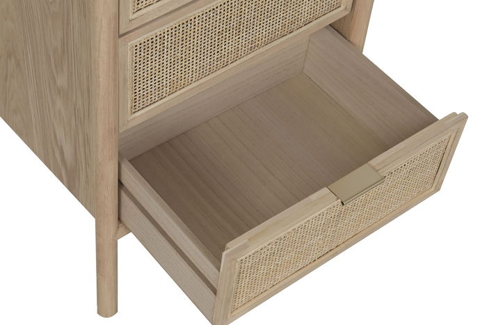 DKD Home Decor Chifonier Tropical Natural Madera de Abeto y Ratán 5 Cajones 100 x 46 x 35 cm