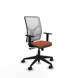 Silla de oficina Motilla con mecanismo Sincro tapizada con Tela color Marrón y malla color Blanco. Equipada con lumbar 1D, Brazos 1D y Ruedas 65mm nailon