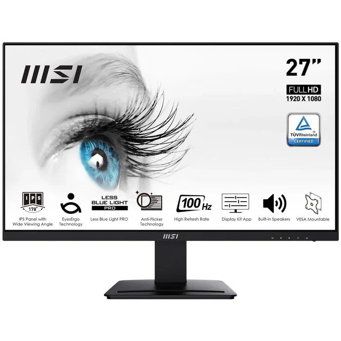 MSI Pro MP273A Monitor 27" Full HD IPS 1920x1080 100Hz 1ms AMD FreeSync con Altavoces y Puertos VGA HDMI DisplayPort