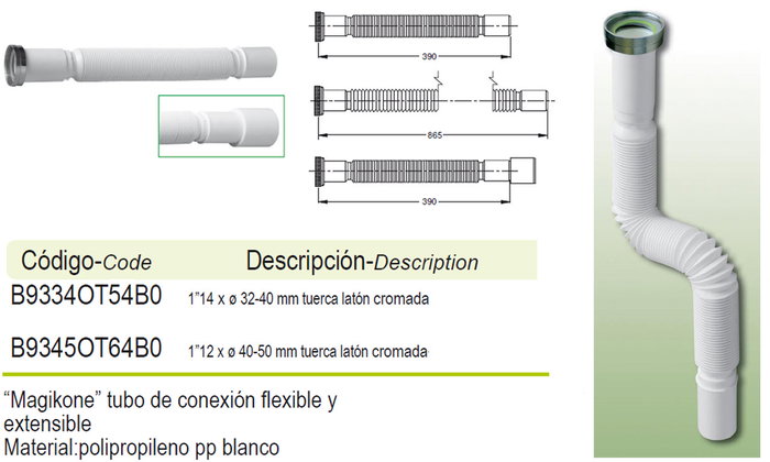 Prhie Tubo Flexible Extensible Magikone 1 1/4 x 32-40 mm Blanco