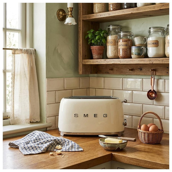 Smeg TSF02CREU Tostadora de 4 rebanadas, Crema