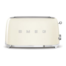 SMEG TSF02CREU Toaster para 4 Rebanadas, 1500 W, Función Descongelar y Recalentar, Color Crema, con Bandeja para Migajas Extraíble