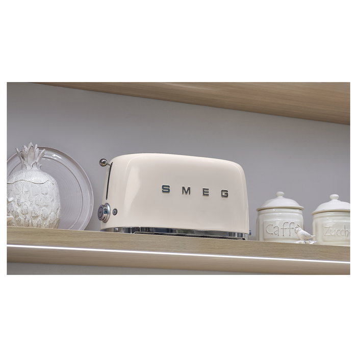 SMEG TSF02CREU Toaster para 4 Rebanadas, 1500 W, Función Descongelar y Recalentar, Color Crema, con Bandeja para Migajas Extraíble
