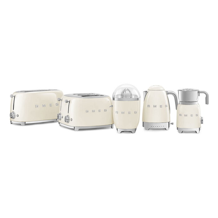 SMEG TSF02CREU Toaster para 4 Rebanadas, 1500 W, Función Descongelar y Recalentar, Color Crema, con Bandeja para Migajas Extraíble