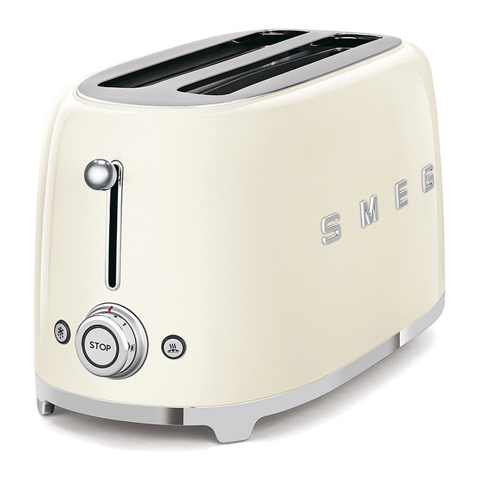 SMEG TSF02CREU Toaster para 4 Rebanadas, 1500 W, Función Descongelar y Recalentar, Color Crema, con Bandeja para Migajas Extraíble