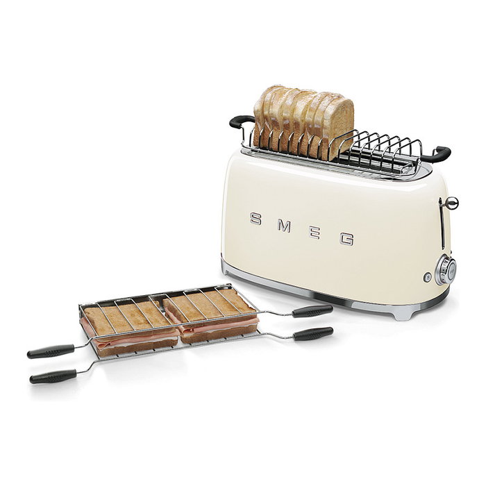 SMEG TSF02CREU Toaster para 4 Rebanadas, 1500 W, Función Descongelar y Recalentar, Color Crema, con Bandeja para Migajas Extraíble