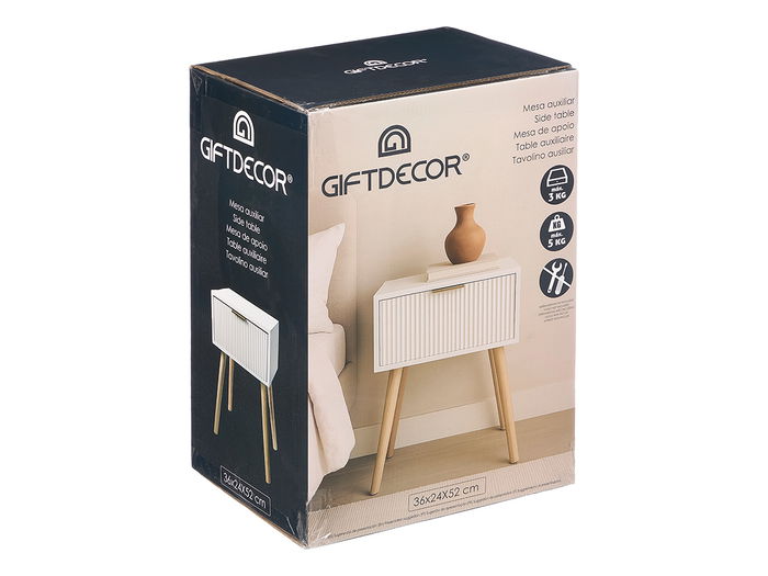 Giftdecor Mesita Auxiliar 1 Cajón Blanco 36x24x52 cm