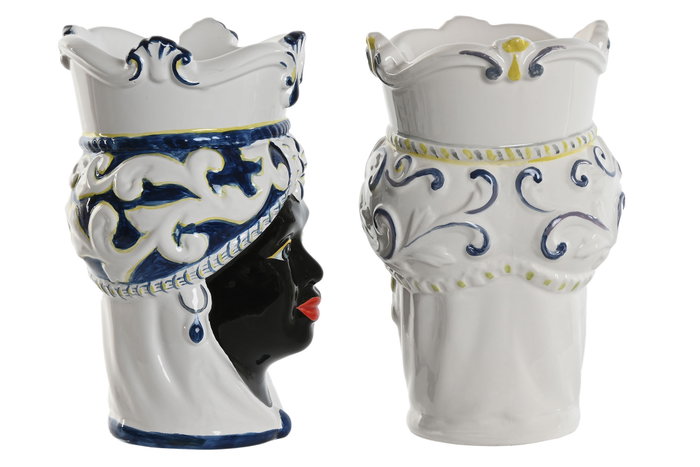 DKD Home Decor Macetero de Porcelana Cabeza Siciliana Pack de 2 DKD Home Decor Macetero de Porcelana Cabeza Siciliana Pack de 2