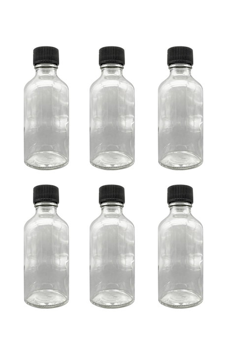 Hermia Tu-6L1s1yahkapakl1 Juego de 6 Botellas de Vidrio Transparente y Negro 50 ml Hermia Tu-6L1s1yahkapakl1 Juego de 6 Botellas de Vidrio Transparente y Negro 50 ml