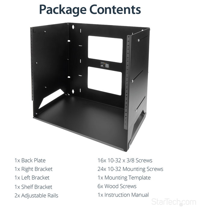 StarTech.com Rack de Pared Abierto 8U 2 Columnas con Estante Integrado Profundidad Ajustable 30,5-45,7 cm Negro StarTech.com Rack de Pared Abierto 8U 2 Columnas con Estante Integrado Profundidad Ajustable 30,5-45,7 cm Negro