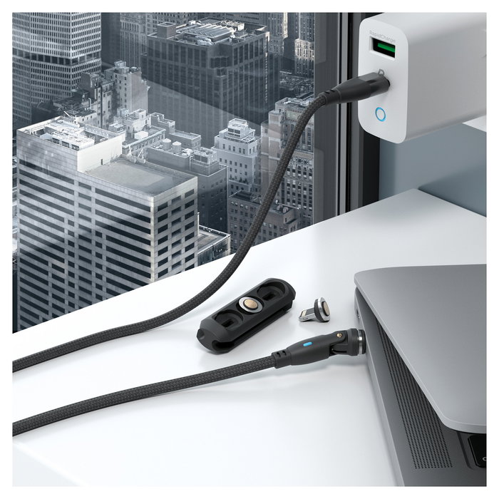RealPower Magnetic Cable de Carga 100W USB-C 1m Negro - Incluye Adaptadores Lightning, Micro-USB y USB-C