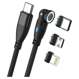 RealPower Magnetic Cable de Carga 100W USB-C 1m Negro - Incluye Adaptadores Lightning, Micro-USB y USB-C