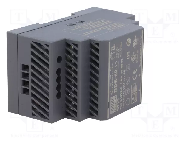 MEAN WELL HDR-60-15 Alimentador de impulso 60W 15VDC 4A MEAN WELL HDR-60-15 Alimentador de impulso 60W 15VDC 4A