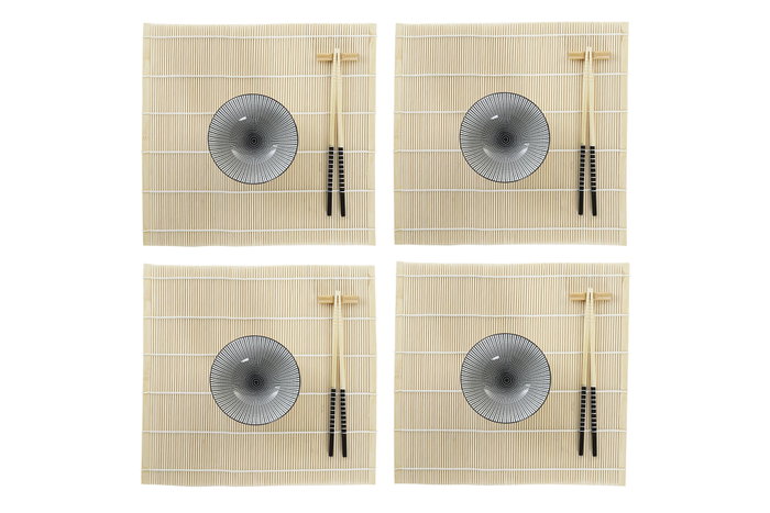DKD Home Decor Set de Sushi 16 Piezas de Bambú y Gres Negro y Natural