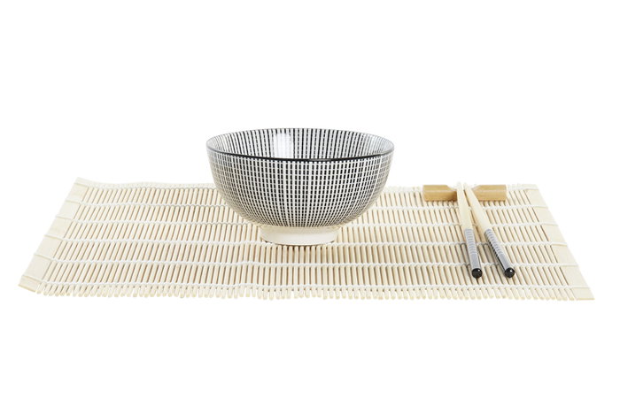 DKD Home Decor Set de Sushi 16 Piezas de Bambú y Gres Negro y Natural