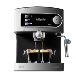 Cecotec Power Espresso 20 Cafetera Eléctrica Semiautomática Espresso, 20 Bares, 850W, 1.5L, Vaporizador, 2 Portafiltros, Bandeja Calientatazas