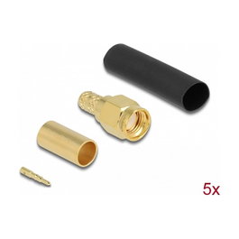 DeLOCK Conector Coaxial SMA Macho para Engarzar LMR200 con Tubo Termorretráctil, 5 Unidades