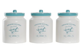 DKD Home Decor Set de 3 Botes de Dolomite Coffee Blanco