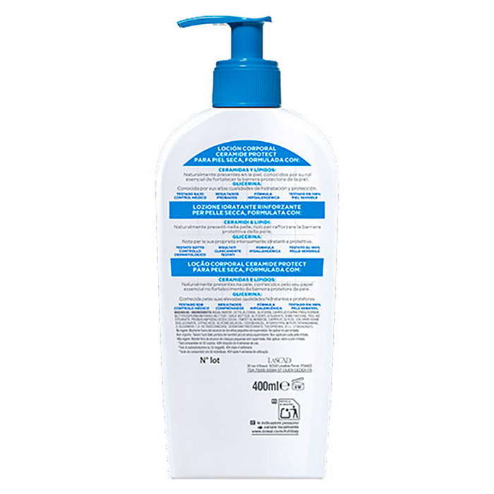 Mixa Loción Corporal Hidratante Ceramide Protect para Piel Seca y Sensible, 48h de Hidratación, Fórmula Hipoalergénica sin Perfume, 400 ml