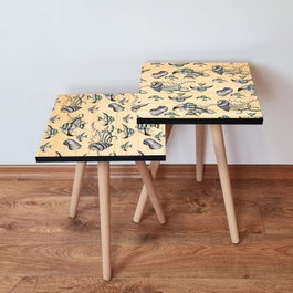 Hanah Home 2Shp11 Mesas Nido Beige, 2 Piezas, MDF con Patas de Haya, Diseño Elegante y Funcional para el Hogar