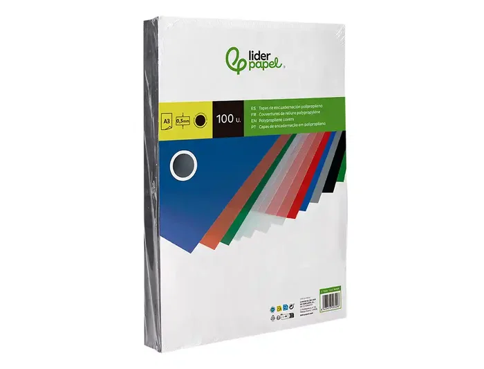 Liderpapel Tapa Encuadernacion Polipropileno A3 0.5 mm Negro Opaco Paquete 100 Unidades