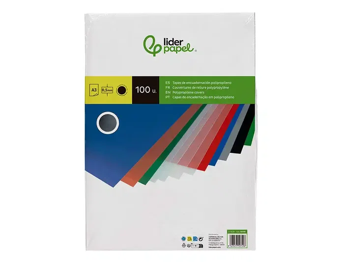 Liderpapel Tapa Encuadernacion Polipropileno A3 0.5 mm Negro Opaco Paquete 100 Unidades