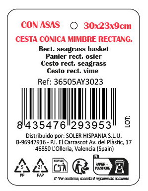 Inde Privilege Cesta Cónica de Mimbre Rectangular con Asa