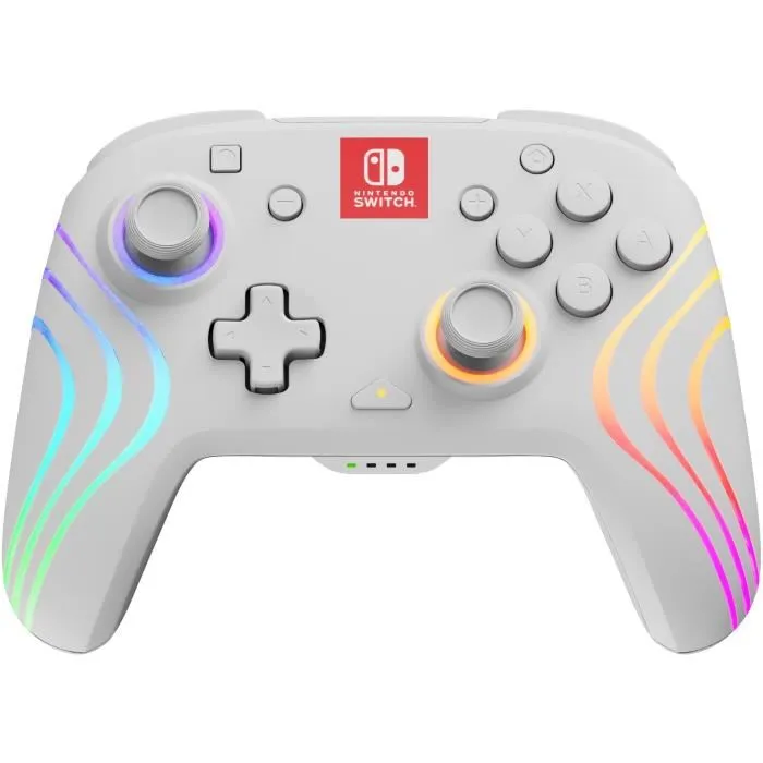 PDP Controller Afterglow Wave Inalámbrico para Nintendo Switch/Nintendo Switch OLED - Joystick Analógico, Retroiluminación LED Multicolor, 40h Batería, Blanco